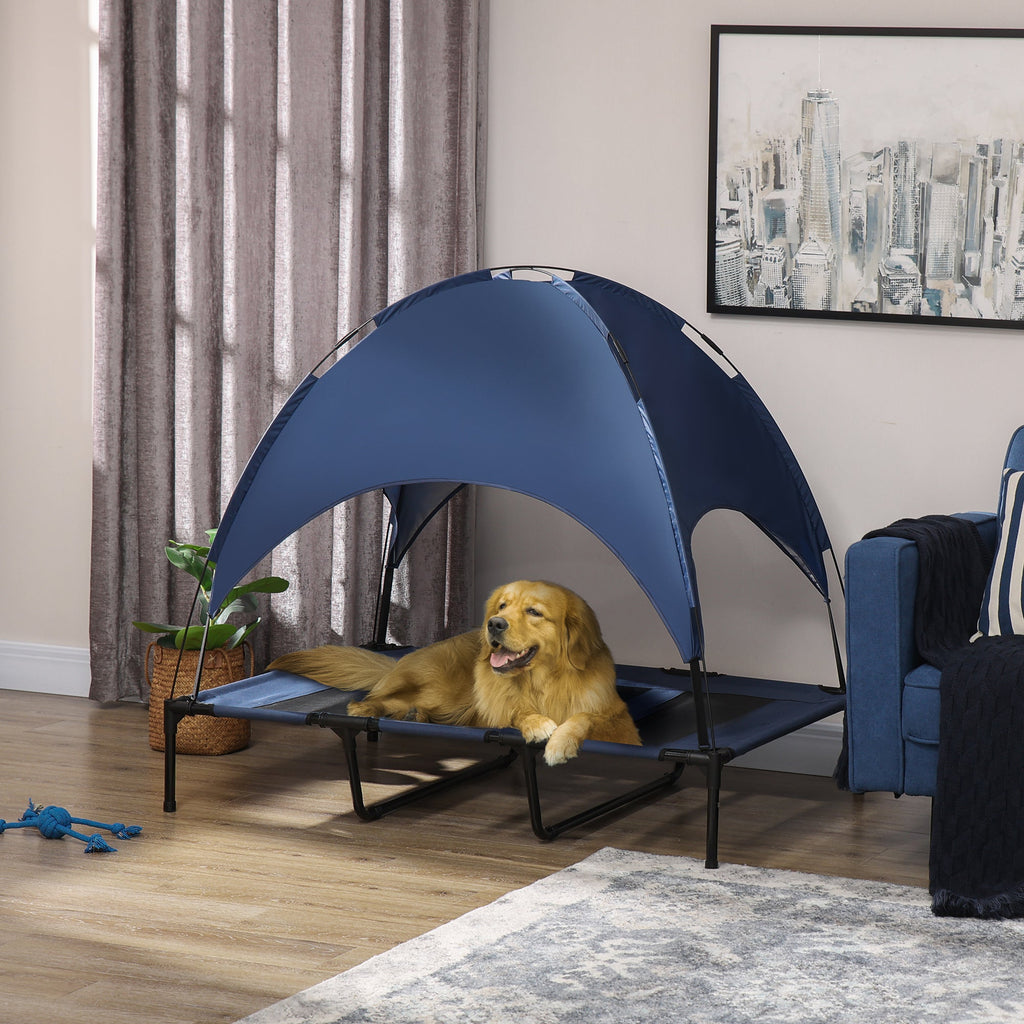 Elevated portable dog cot cooling pet bed with UV protection canopy