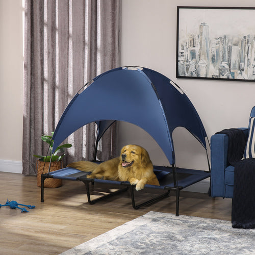 Elevated portable dog cot cooling pet bed with UV protection canopy