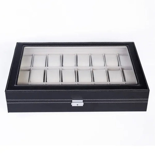24 slot elegant portable black watch box case organiser for men and women