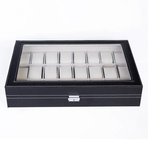 24 Slot Elegant Portable Black Watch  Box Case Organizer For Storage