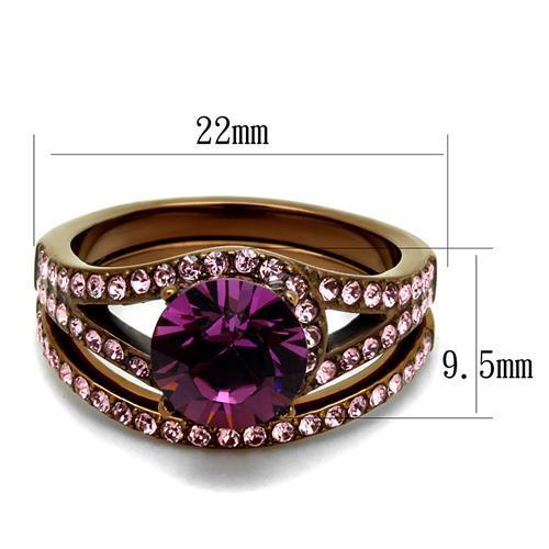 Coffee Gold Ion Plated Stainless Steel Crystal Ring