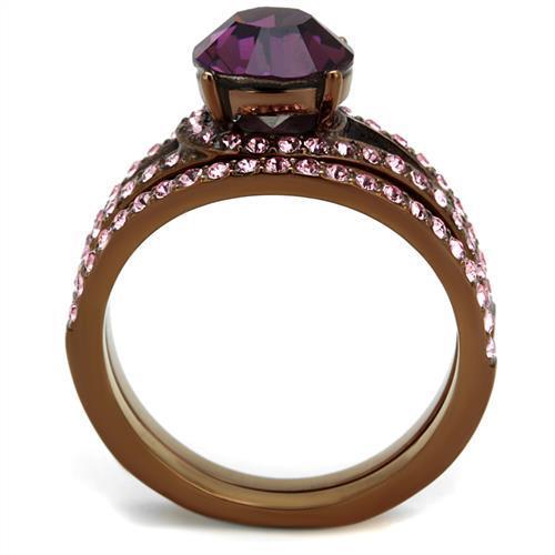 Coffee Gold Ion Plated Stainless Steel Crystal Ring