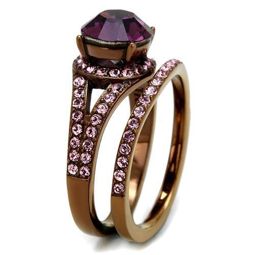 Coffee Gold Ion Plated Stainless Steel Crystal Ring