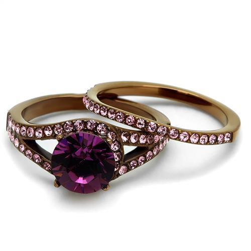 Coffee Gold Ion Plated Stainless Steel Crystal Ring