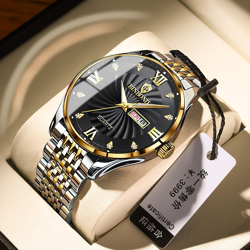 Men's double calendar waterproof wristwatch