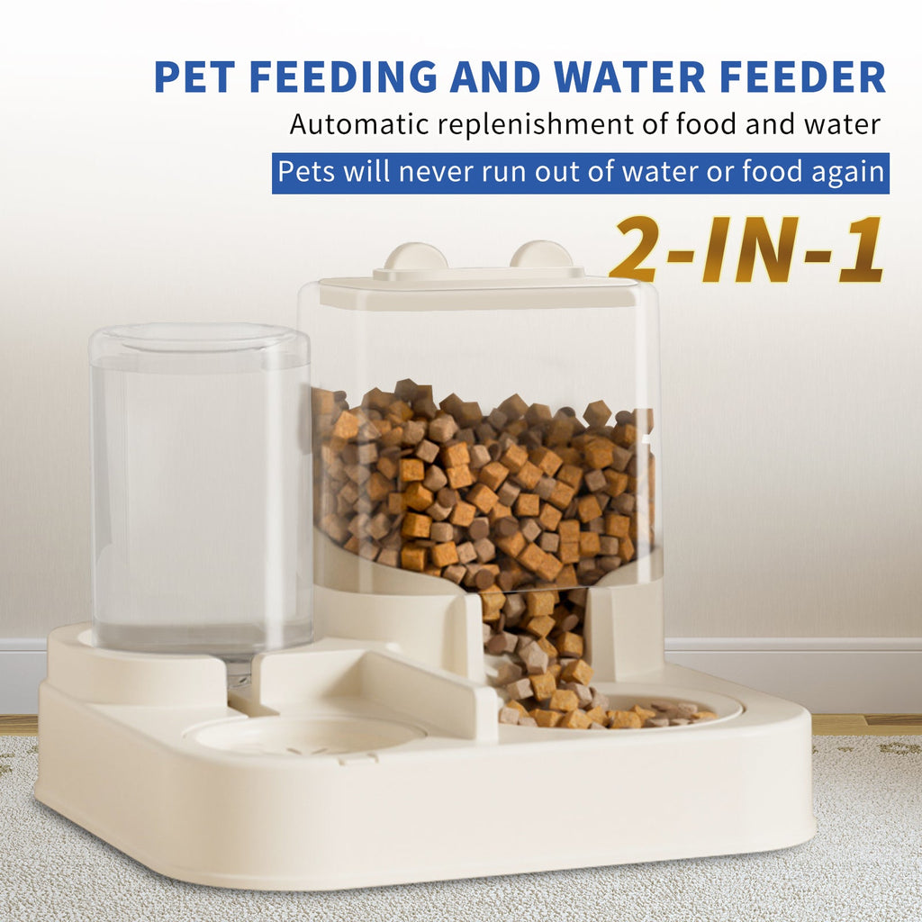 Transparent automatic pet feeding and drinking water dispenser