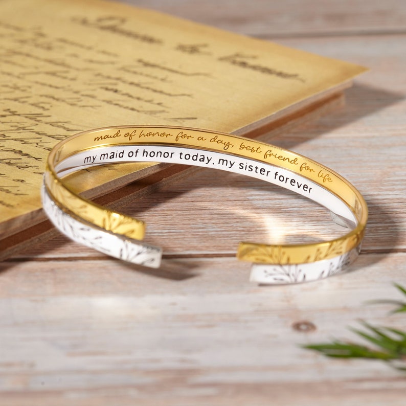 Bridesmaid and maid of honour proposal gift bracelet with personalised charm