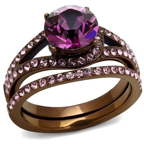 Coffee Gold Ion Plated Stainless Steel Crystal Ring