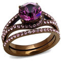 Coffee Gold Ion Plated Stainless Steel Crystal Ring